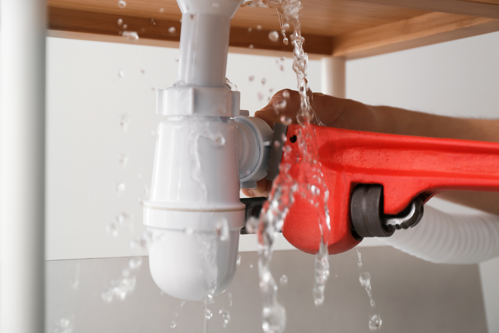 Einstein pros repairing leaking pipe